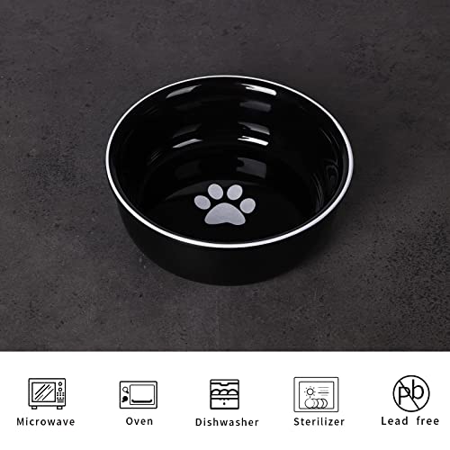  GDCZ Ceramics Raised Small Dog Or Cat Bowls For Pet Food 15 Ounces (Black)