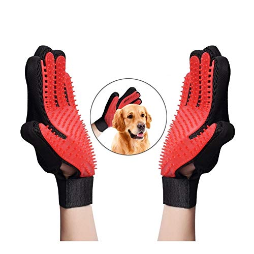  YangYan Cat Grooming Gloves Dog Hair Remover Gentle Deshedding Brush Comb Tool Pet Massage Mitt With Enhanced Long/Short Fur (Color : Blue Left, Size : One Size)