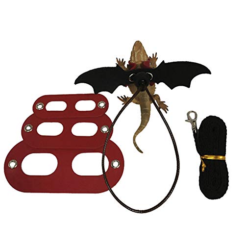  XxiaoTHAWxe Pet Leash Traction Rope, Adjustable Reptile Leash Bearded Dragon Lizard Harness Wing Traction Rope Set For Walking Training Running - Black Without Wing