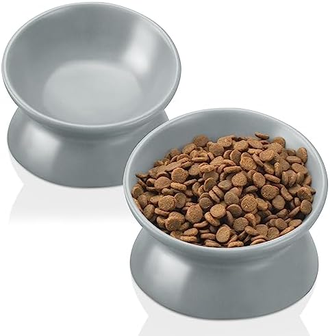 GENERIC PAILUOMU Ceramic Raised Cat Bowl, Set 2 Tilted Elevated Pet Food And Water Bowls, Stress Free Cat Dog Feeder Dish, Suitable For Small, Medium Cats And Dogs,White