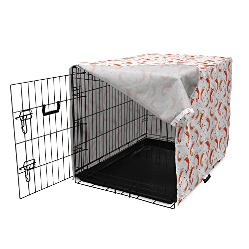  Lunarable Sea Animals Dog Crate Cover, Continuous Prawns Tasty Natural Seafood Pattern On Plain Backdrop, Easy To Use Pet Kennel Cover For Medium Large Dogs, 48 Inch, White And Burnt Sienna