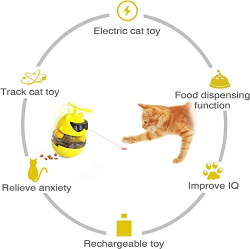  PUINGREN Cat Food Tumbler Toys Cat Food Dispenser Cat Treat Toys Cat Food Balance Ball,Cat Food Puzzle Feeder For Indoor Cats InteractiveToy Gift For Kitten/Dogs-USB Charging Cat Toys(Yellow)