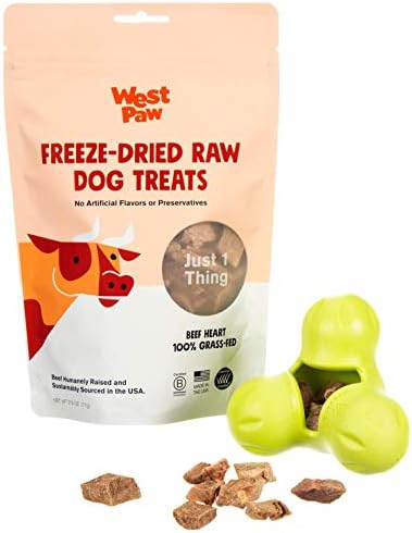  WEST PAW Dog Chew Toy And Puppy Training Treats Bundle, Zogoflex Tux Treat Dispensing Dog Chew Toy, Granny Smith, Small And Beef Heart Freeze-Dried Raw Dog Treats, Made In USA