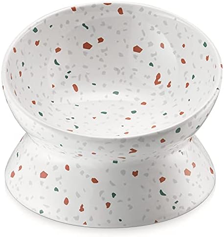  Y YHY Elevated Cat Bowls Anti-Vomiting, Tilted Raised Cat Bowl, Ceramic Cat Bowls For Flat Faced Cats, Small Dogs, Protect Pets Spine, Dishwasher And Microwave Safe