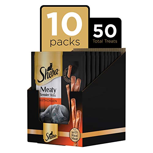  Sheba Treats Meaty Tender Sticks Soft Cat Treats Chicken Flavor, 0.14 Oz, 5 Count (Pack Of 10)