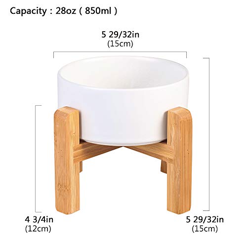  Ceramic Elevated Raised Cat Bowl With Wood Stand No Spill Pet Food Water Feeder Cats Small Dogs