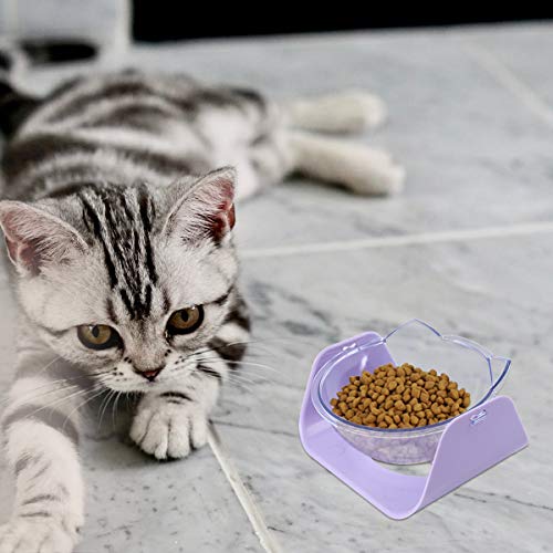  Pet Bowl 1PC Cat Shaped Bowl Neck Bowl Adjustable Tilted Food Bowl Pet Feeder Drinking Bowl Non- Slip Transparent Bowl (Purple)