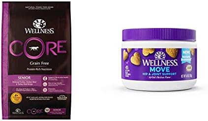  Wellness CORE Grain-Free Senior Dry Dog Food, Made In USA With Natural Ingredients, No Meat By-Product, Fillers, Artificial Flavors, Or Preservatives (4-Pound Bag, Turkey)