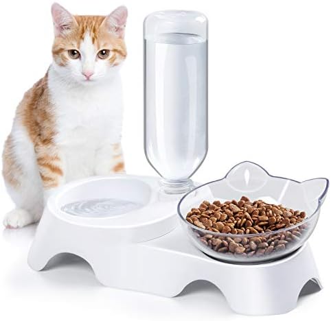  MILIFUN Double Dog Cat Bowls Pets Water And Food Bowl Set With Automatic Waterer Bottle For Small Or Medium Size Dogs Cats (White)