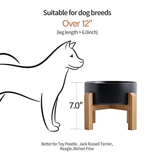  Addogyy Black Elevated/Raised Dog Bowl Ceramic With Wood Stand For Medium Large Breed,Dog Food Water Dish Heavy Wighted, Non Slip Modern Cute Porcelain Pet Bowl Extra Large