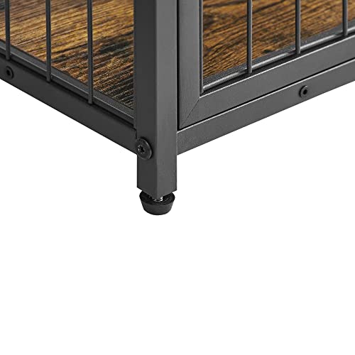  Furnished Wooden Dog Crate End Table, Small Dog Crate Furniture, Storage Console With Pull-Out Drawer, Furnished Dog Cage (Rustic Brownn, 19.69" W X 22.83" D X 26.97" H)