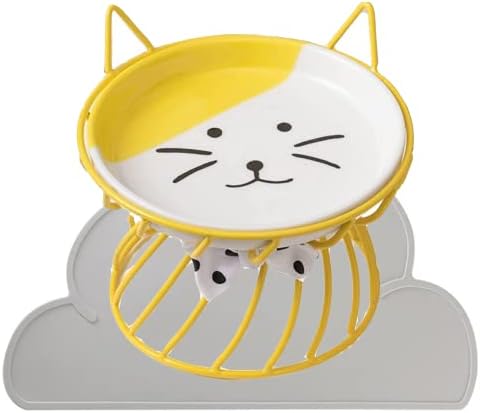  Shiningirl Raised Cat Food Bowls Ceramic Cat Bowl With Metal Stand Elevated Cat Feeding Bowl Cat Dish With Non-Slip Mat Pet Food Bowl For Cats And Small Dogs