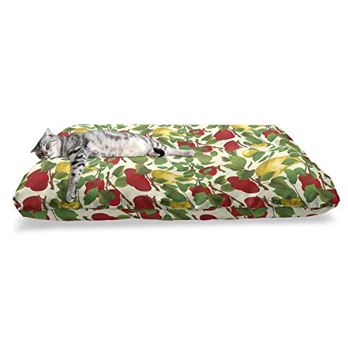  Lunarable Fruit Pet Bed, Repetitive Pattern Of Pear And Apple Branches With Leaves Blooming Organic Foods, Chew Resistant Pad For Dogs And Cats Cushion With Removable Cover, 24" X 39", Multicolor