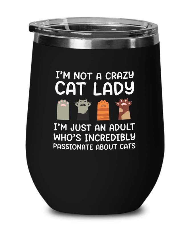  Flairy Land Cat Lady Black Wine Tumbler 12oz - Passionate About Cats -Cat Funny Gifts Cat Mom Cat Grandma Pet Paw Kitten Whiskers Cat Lovers Feline Cat Person Cat Rescuer