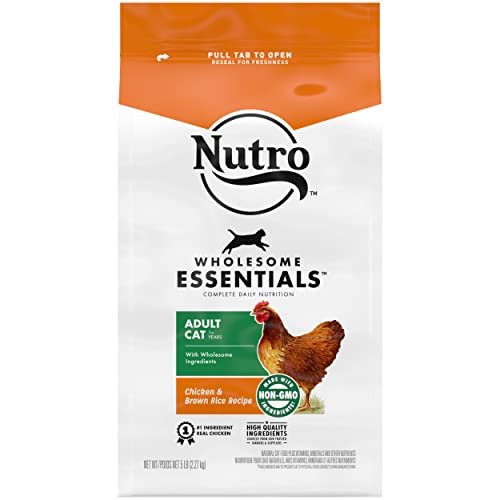  NUTRO WHOLESOME ESSENTIALS Natural Dry Cat Food, Adult Cat Chicken & Brown Rice Recipe Cat Kibble, 5 Lb. Bag