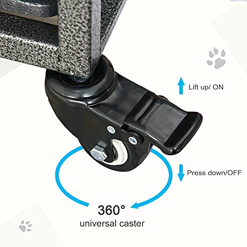  PawHut Heavy Duty Dog Crate Metal Kennel And Cage Dog Playpen With Lockable Wheels, Slide-Out Tray, Food Bowl And Double Doors