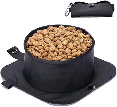  PETSFIT Collapsible Dog Bowls, 2 In 1 Portable Dog Bowl, Upgrade PVC Travel Water Bowl For Dogs Walking Parking Traveling With Carabiner (Double, Grey)