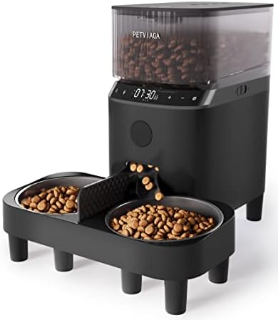  PETVIAGA Elevated Automatic Cat Feeders For 2 Cats, 5L Multiple Cat Feeder With Timer, 2-Way Divider & Raised Stainless Steel Bowls, Timed Dog Food Dispenser With 1-6 Meals & 20 Portions Control
