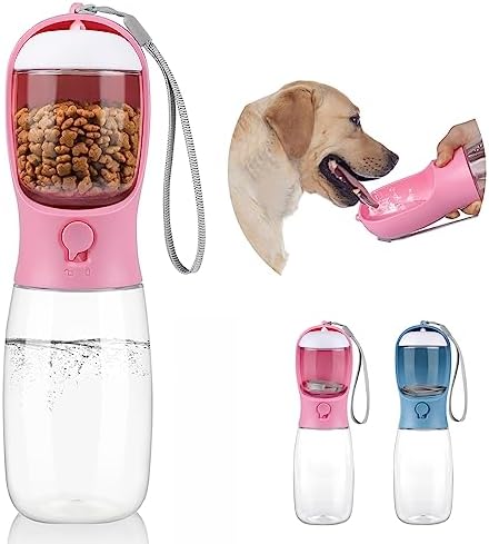 Kytely Dog Water Bottle 2 In 1, Portable Pet Water Bottle With Food Container, Leak Proof Puppy Water Dispenser With Drinking Feeder For Pets Outdoor Walking, Hiking, Puppy Essentials (19oz Blue)
