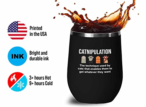 Flairy Land Cat Lady Black Wine Tumbler 12oz - Catnipulation Defiition -Cat Funny Gifts Cat Mom Cat Grandma Pet Paw Kitten Whiskers Cat Lovers Feline Cat Person Cat Rescuer