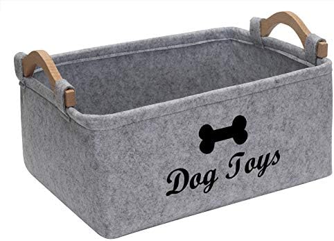  Morezi Felt Pet Toy Box And Dog Toy Box Storage Basket Chest Organizer - Perfect For Organizing Pet Toys, Blankets, Leashes And Food - Dog Toy - Dark Grey
