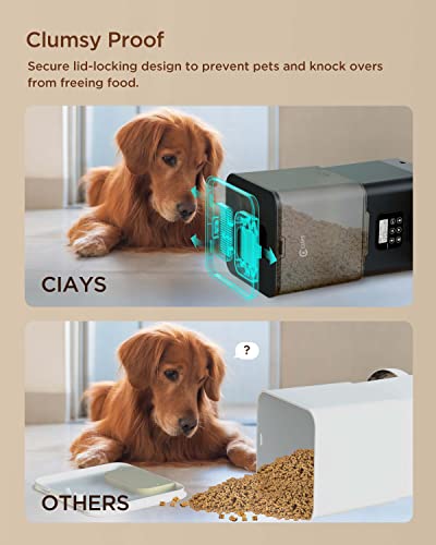  Ciays Automatic Cat Feeders, 5.6L Cat Food Dispenser Up To 20 Portions Control 4 Meals Per Day, Pet Dry Food Dispenser For Small Medium Cats Dogs, Dual Power Supply & Voice Recorder, Black, PAF-A06