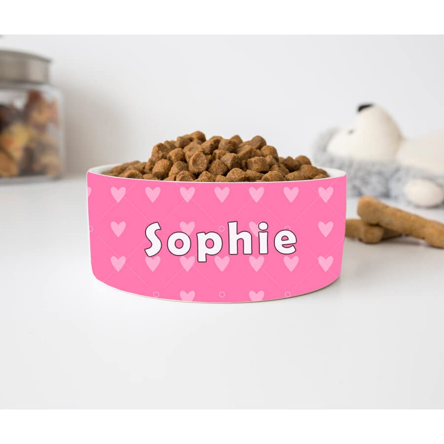 GENERIC Personalized Pink Heart Pattern Bowl, Pet Bowl Dog Bowls, Ceramic Dog Cat Pet Bowls Available In Two Sizes