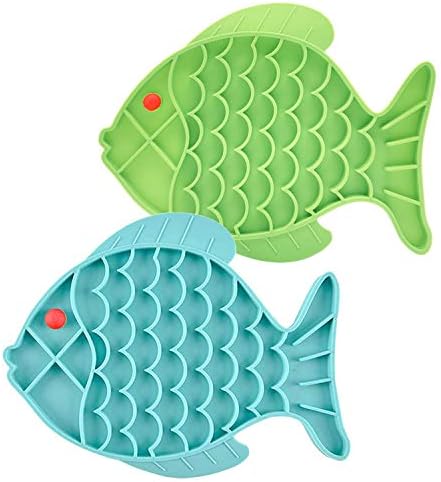  DLDER Cat Slow Feeder,2 Pack Fish-Shaped Cat Lick Treat Mat For Cats Dogs Anxiety Relief, Cat Puzzle Feeder Cat Bowl, Fun Alternative To Slow Feeder Cat Bowl (Blue And Green).