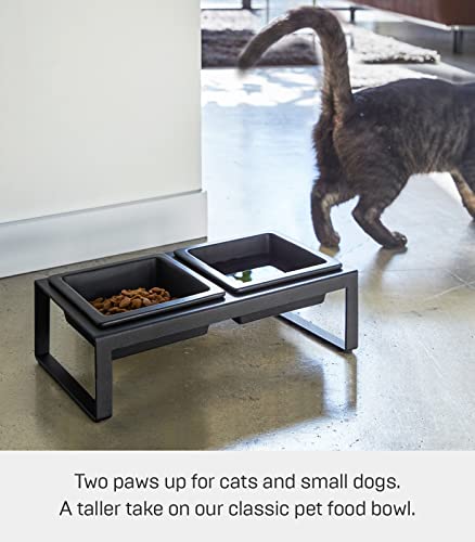  Yamazaki Home Tower Steel And Ceramic Pet Food Stand | 2 Bowls For Food And Water | Feeder For Small Cats And Dogs | Non-Slip - Tall - 1.25 Cups, 300 Milliliters Per Bowl