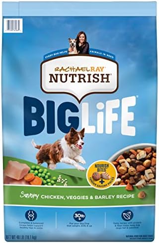  Rachael Ray Nutrish Big Life Dry Dog Food, Savory Chicken, Barley & Veggies, 40 Pounds
