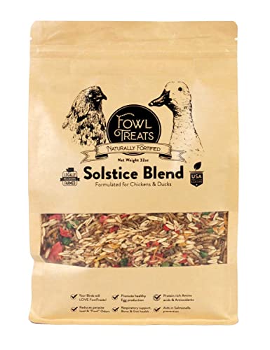  Fowl Treats Naturally Fortified Treats – Protein Rich Supplement Suitable For Chickens, Hens And Ducks, Hand Mixed With USA Grown Ingredients – Solstice Blend – 32oz