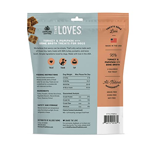  Farmland Traditions Tiny Loves Jerky Trainer Treats For Dogs W/Bone Broth (Turkey & Pumpkin, 16 Oz.)