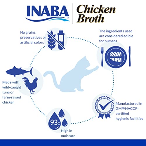  INABA Chicken Broth - Shredded Chicken And Seafood Flakes In Tasty Chicken Gravy - Side Dish Wet Treat For Cats - 4 Flavor Variety Pack (24 Pouches)