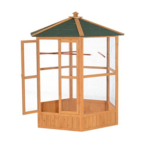  ACQUIRE Large Wooden Aviary Flight Bird Cage With Covered Roof Outdoor Wood Aviary Hexagonal Bird Cage