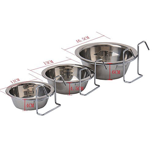  Yosoo Stainless Steel Hanging Pet Cage Bowl Diner Pet Bowl Bird Cat Dog Food Water Bowl With Hanger (Size L)