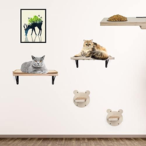  A.FATI Cat Wall Shelf, Wooden Cat Feeding Shelf With 2 Raised Bowls, 15° Tilted Feeding Position, Cat Shelves And Perches For Eating, Playing, Sleeping & Lounging