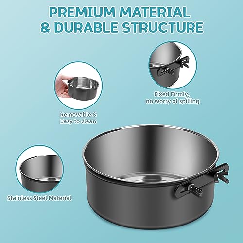  Hanging Pet Bowls,Dog Water & Food Bowls,2PCS Dog Grate Bowls,Stainless Steel Kneel Bowls With Clamp Holder For Cage, Crate, Kennel For Large/Medium/Small Pets (M(6.3"*2.6"+5.6"*2.4"), Gray)
