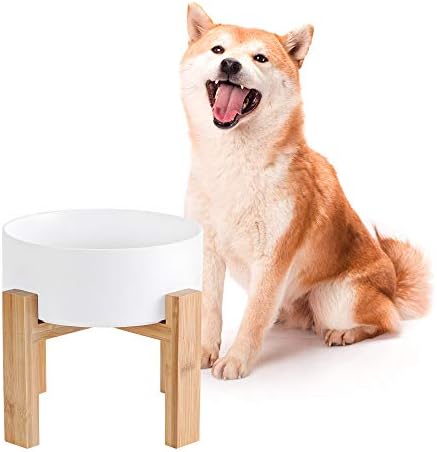  Ceramic Elevated Raised Cat Bowl With Wood Stand No Spill Pet Food Water Feeder Cats Small Dogs