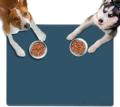  Dog Feeding Mat For Food And Water Bowls, 39.4"x29.5" Extra Large Silicone Pet Food Mat, Waterproof Dog Placemat For Protecting Floors, Non-Slip, Black
