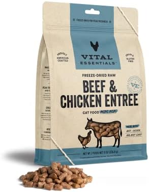  Vital Essentials Freeze Dried Cat Food, Beef & Chicken Mini Nibs 8 Oz