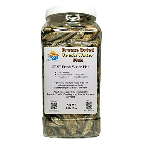  Aquatic Foods 1-lb 12oz Of 3''-5'' Freeze Dried Fresh Water Fish - Perfect For Piranha, Large Tropicals, Pond, Turtles, Cats, Rodents -, Jar
