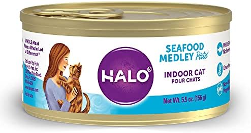 Halo Indoor Wet Cat Food, Grain Free, Seafood Medley 5.5oz Can (Pack Of 12)