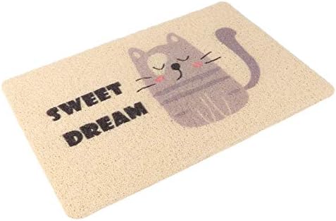  Baluue Large Dog Pads Dog Food Bowl Mat Cat Litter Mat Cat Litter Mats, 60 X 40cm PVC Mat, Pet Feeding Mat Cartoon Cat Litter Pad For Cats Dogs Kittens Puppy (Beige Large Pads