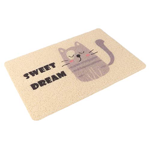  Baluue Large Dog Pads Dog Food Bowl Mat Cat Litter Mat Cat Litter Mats, 60 X 40cm PVC Mat, Pet Feeding Mat Cartoon Cat Litter Pad For Cats Dogs Kittens Puppy (Beige Large Pads