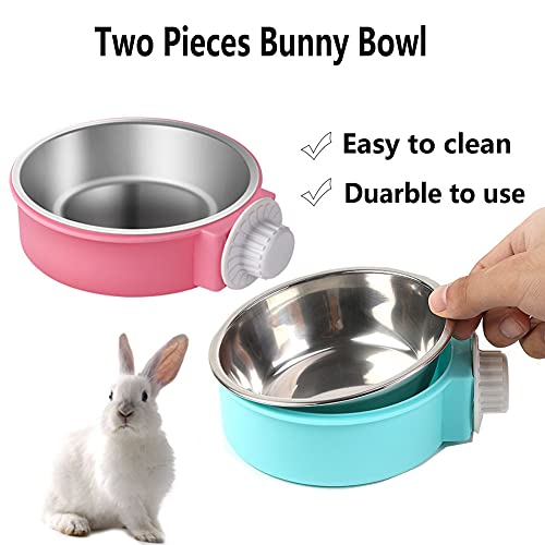  Rabbit Bowls Set, Big Pet Bunny Food Bowls Small Animals Cage Bowl And Stainless Steel Hanging Water Food Feeder Bowls For Big Bunny Food Dish (4 PCS)