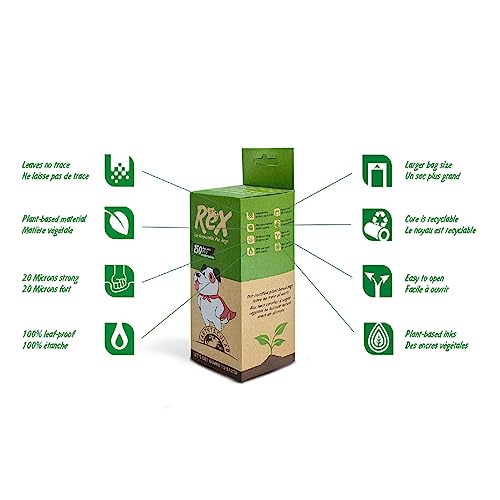  REX Certified Home Compostable Dog Poop Bags, Plant-Based, Unscented, Ultra Thick And Leak-Proof, 9 X 13 Waste Bags, 360 Count
