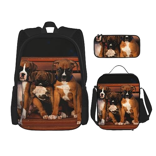  Puppies Dogs Pets Animals Backpack Set 3pcs With Lunch Bag Pencil Case Travel Daypack Lunch Bag Pencil Pouch Combination