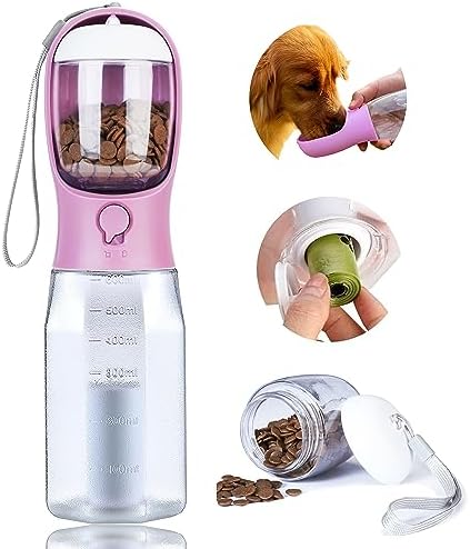  AVELORA Dog Water Bottle With Food Container, Portable Pet Dog Water Dispenser For Outdoor Walking,Hiking,Travel,Puppy Essentials,Puppy Supplies,Replaceable Waste Bags