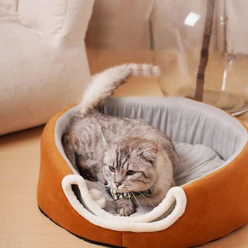  New Winter Deep Sleep Comfort Cat Bed Cats Tent Cozy Cave Capsule Small Dogs Cats House Indoor (Medium,Khaki)