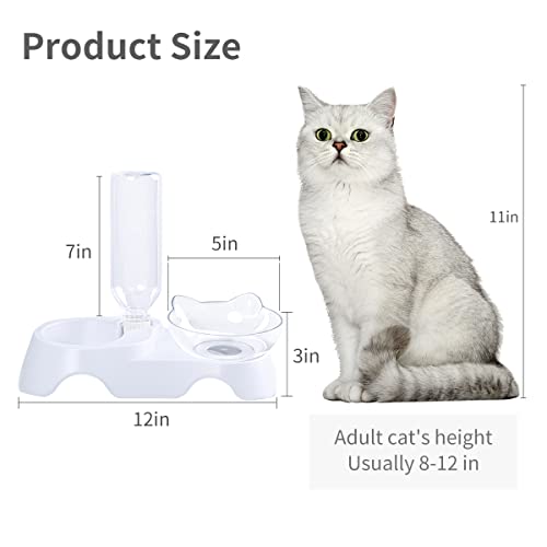  MILIFUN Double Dog Cat Bowls Pets Water And Food Bowl Set With Automatic Waterer Bottle For Small Or Medium Size Dogs Cats (White)